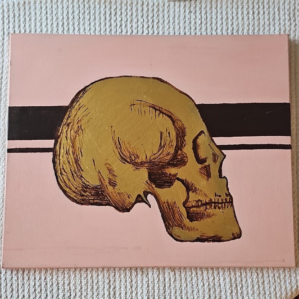 Gold Skull on Pink Canvas Art